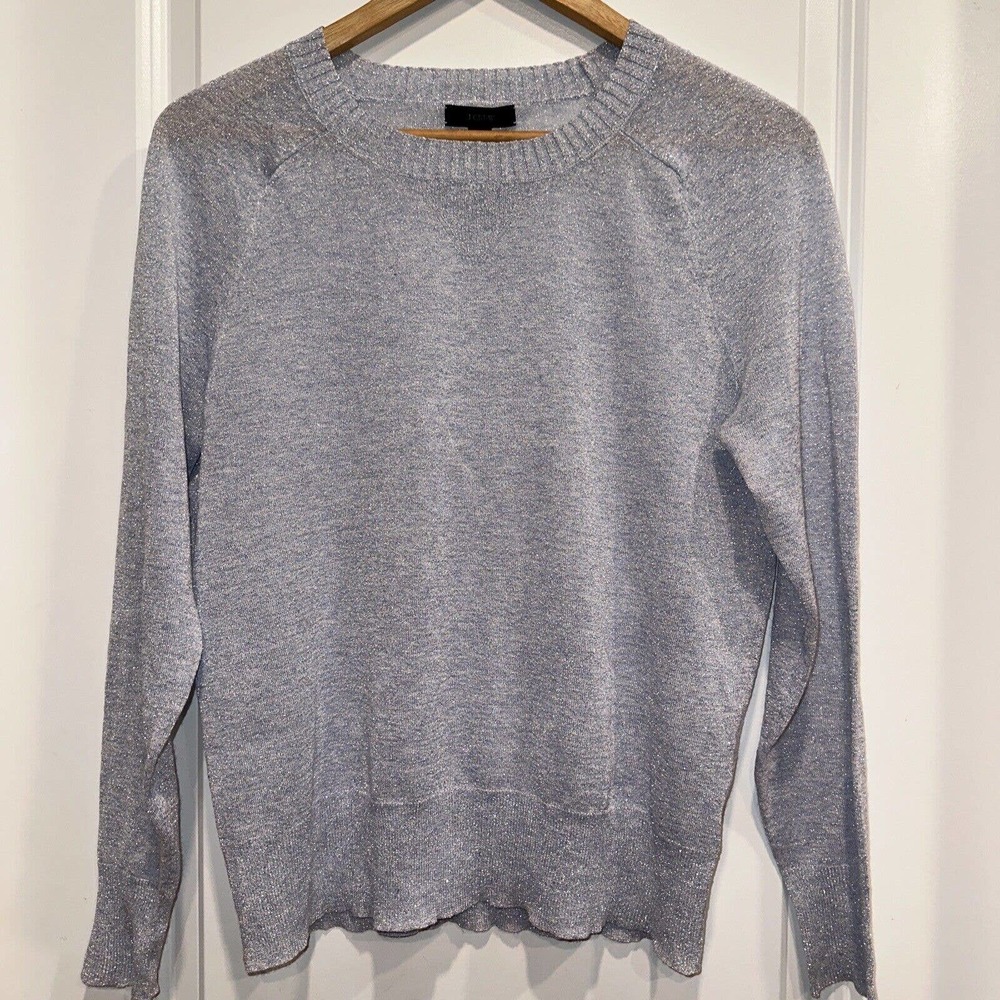 J Crew Small Womens Long Sleeve Blouse Gray Metallic Sparkle Holiday Top